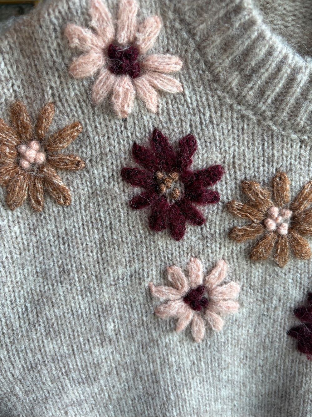 Black Tape Crewneck Floral Applique Sweater - Picture 3 of 6